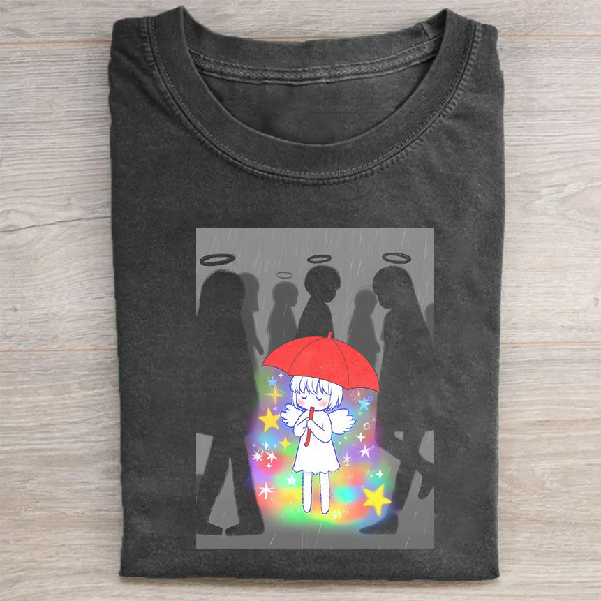 Unique Graphic T-Shirt Anime Girl with Red Umbrella Art Print - Unisex T-Shirt