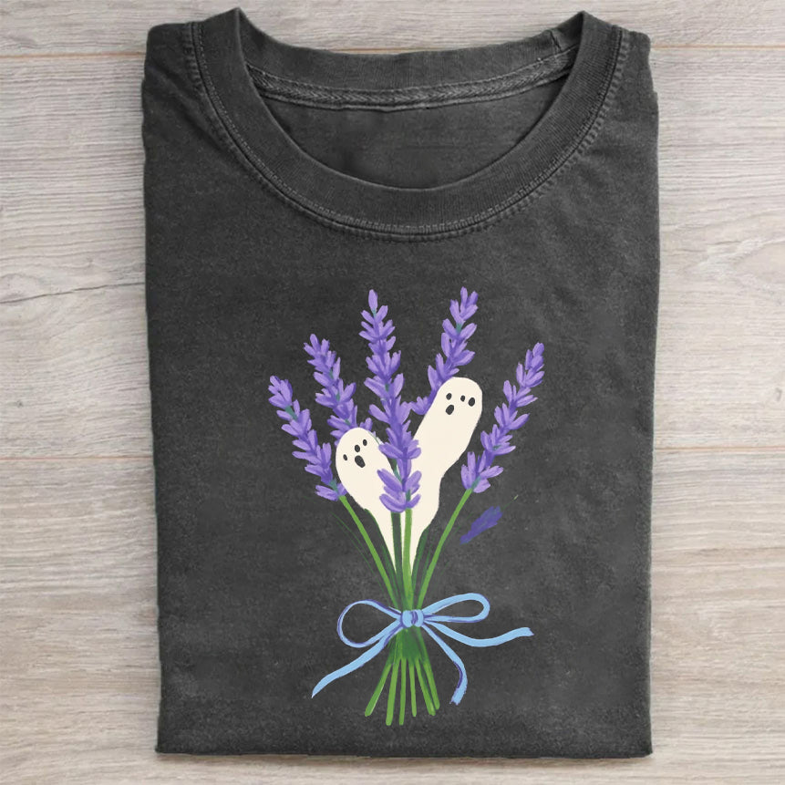 Lavender Bouquet Ghost Design Women's Graphic Tee T-Shirt
