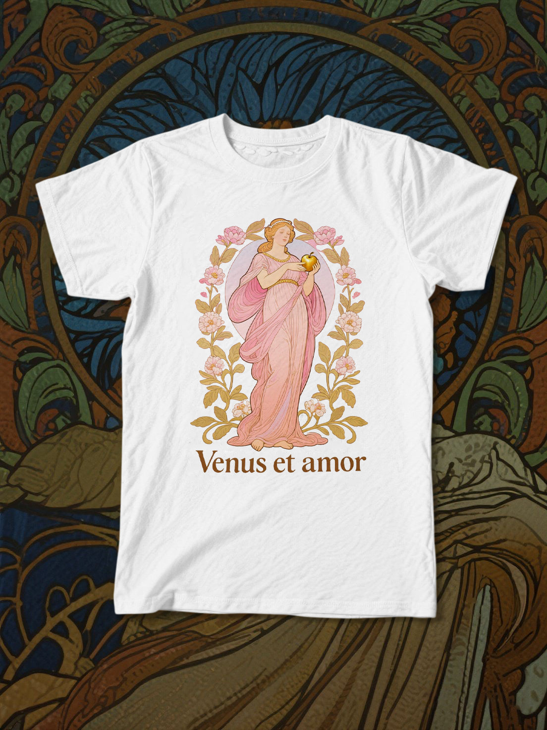 Venus et Amor Art Nouveau Print White T-Shirt