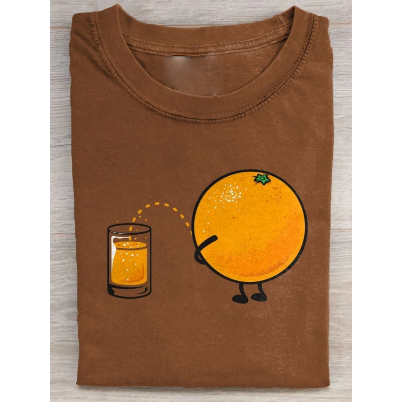 Funny Orange Juice Art Print Casual Short Sleeve T-shirt