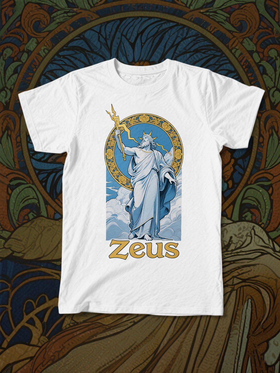 Zeus Greek God Print White T-Shirt