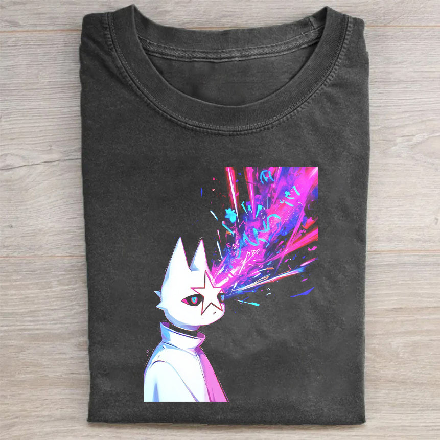 Neon Cat Graphic T-Shirt for Men Women Unisex Casual Short Sleeve Tee with Vibrant Design T-Shirt