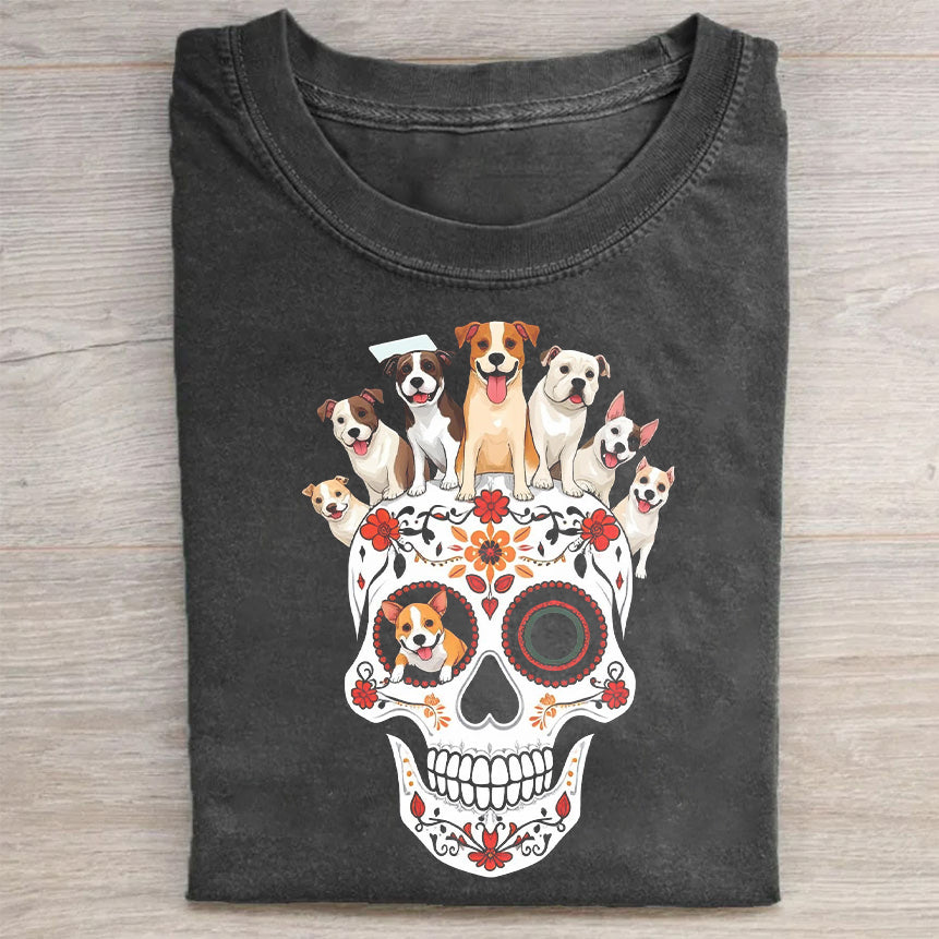 Sugar Skull with Dogs Graphic T-Shirt