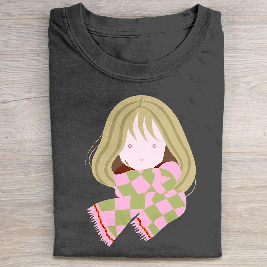 Cute Girl Graphic Print Short Sleeve T-Shirt