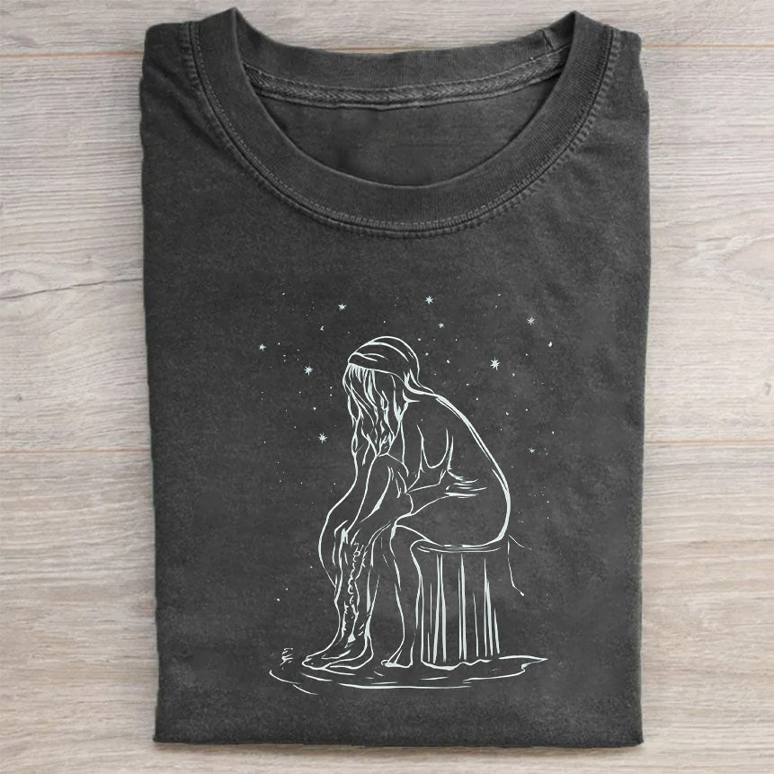 Men's Graphic T-Shirt with Celestial Thinker Design Black Cotton Tee