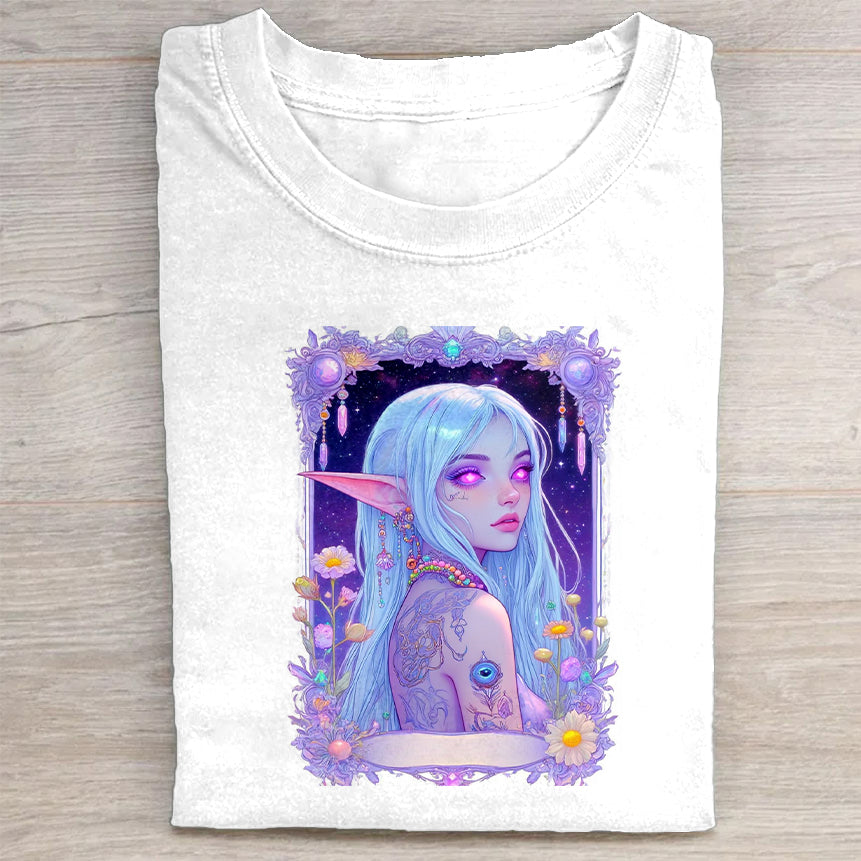 Futuristic Cyberpunk Girl Art Print Women's Fashion Casual T-Shirt