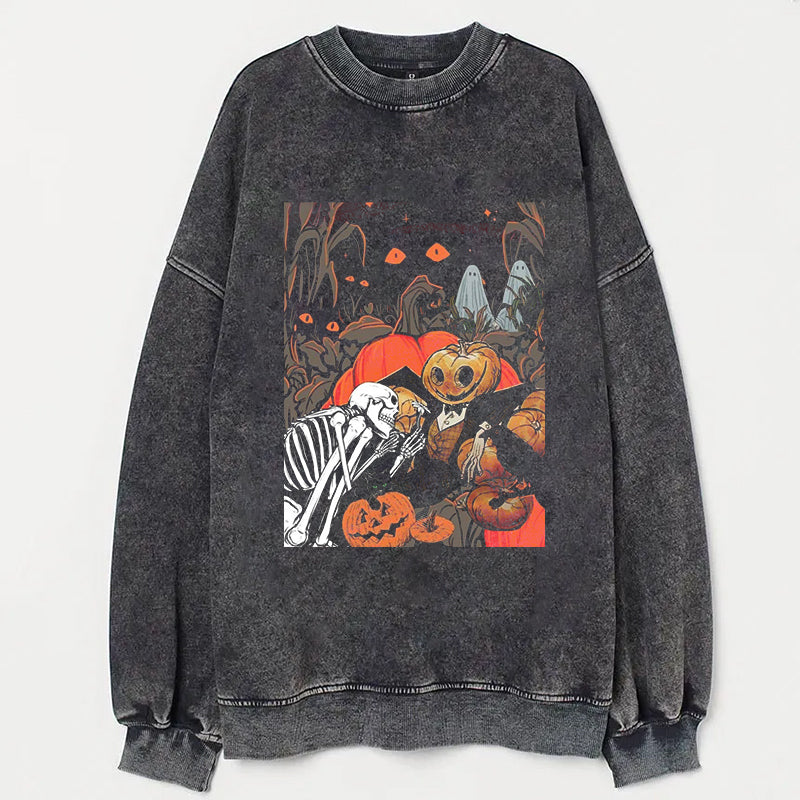 Halloween Pumpkin Ghosts and Skeletons Graphic Print T-Shirt