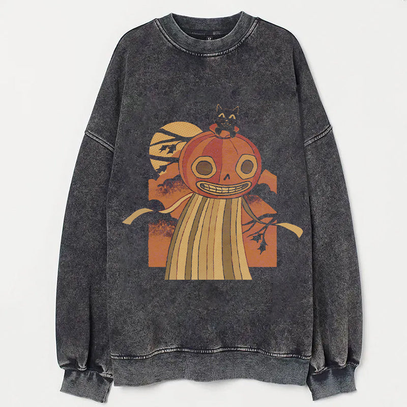 Halloween Pumpkin Cat Moon Night Graphic Print T-Shirt