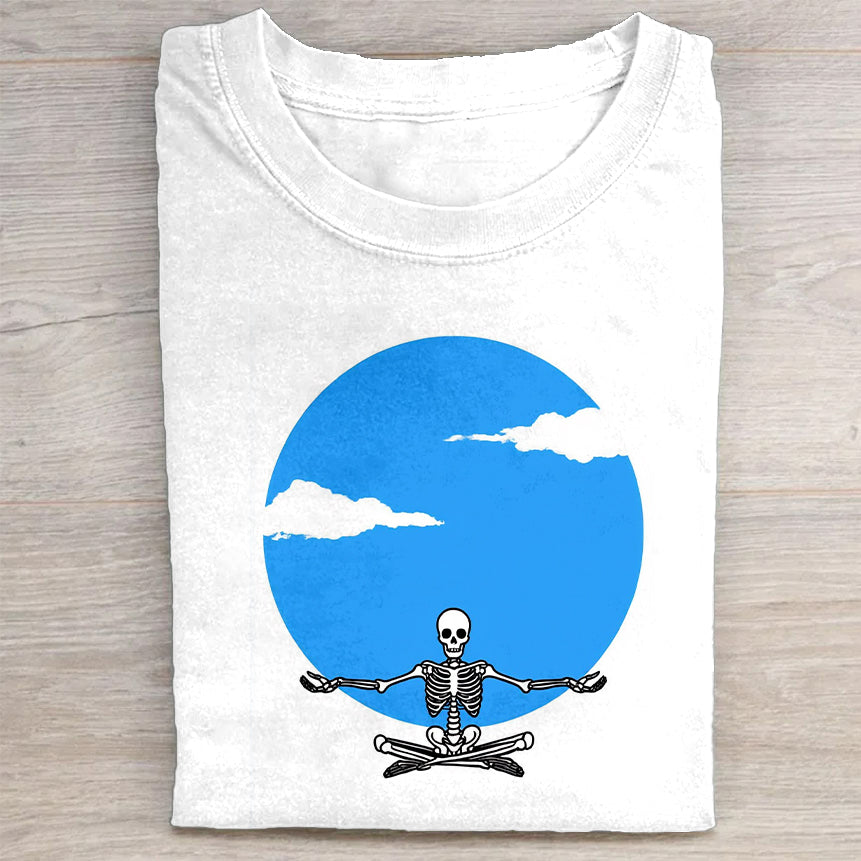 Skeleton Surfing Under Blue Sky Graphic T-Shirt