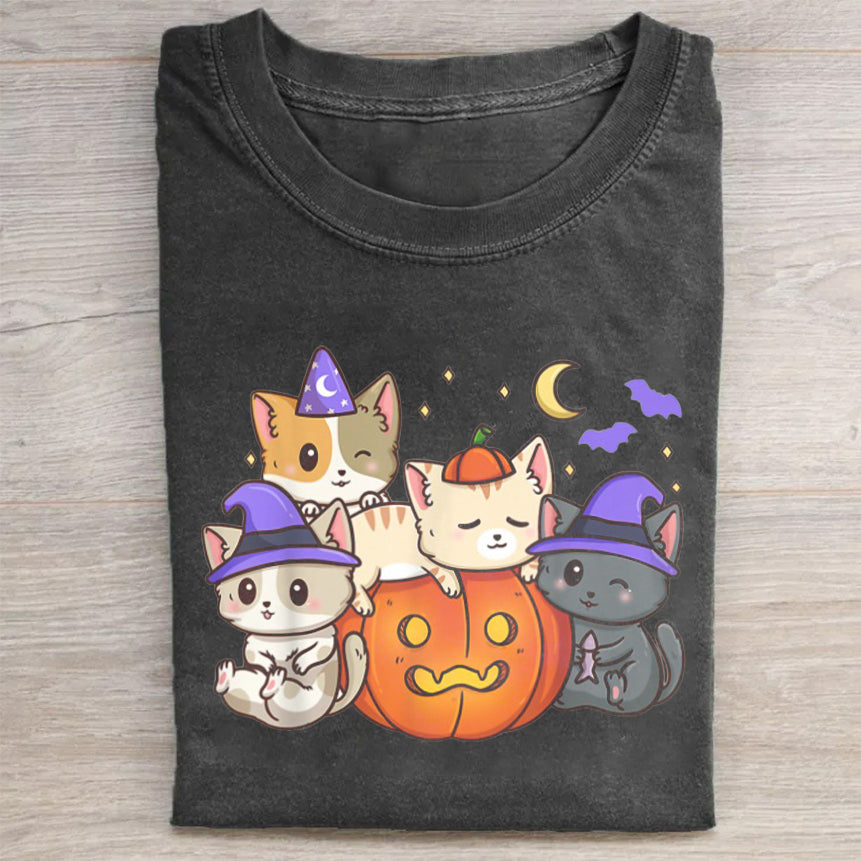 Anime Cat Kawaii Neko Pumpkin Cat Lover Witch TShirt