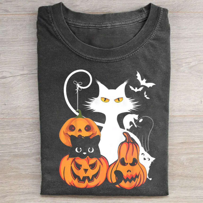 Retro Black Cat Halloween Pumpkin TShirt