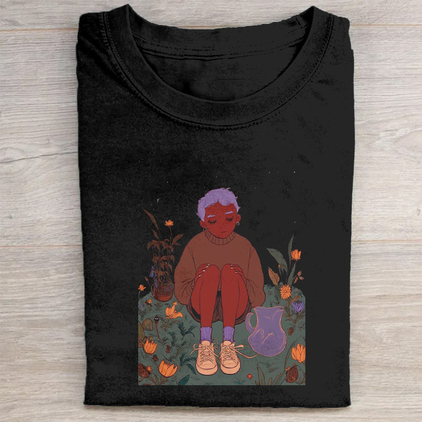 Themed Graphic T-Shirt with Cute Witch Design for Women and Men - Festive Fall Pumpkin Patch Illustration Tee