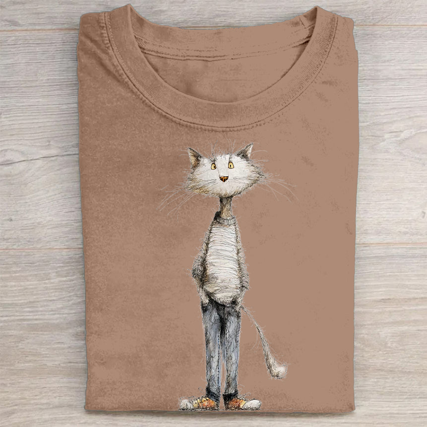 Whimsical Cat Art Print Graphic T-Shirt