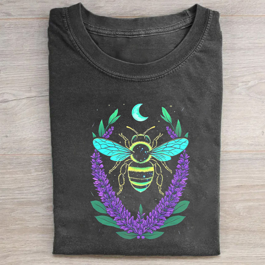 Bee and Lavender Graphic Tee for Women Men Unisex Casual Cotton T-Shirt