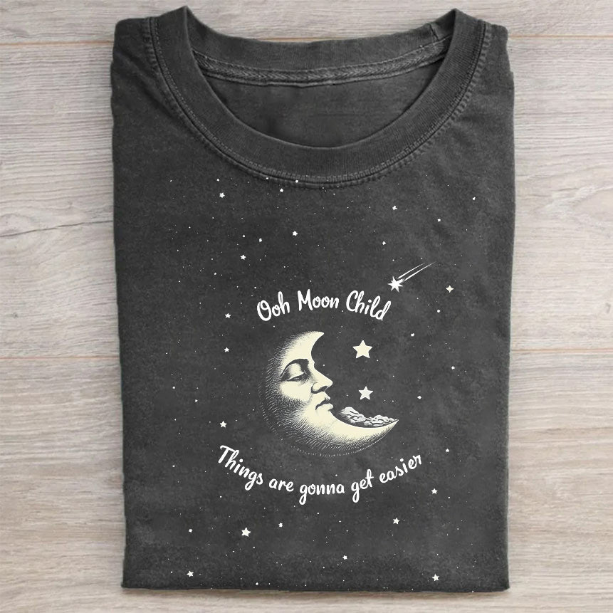 Cute Moon Design Graphic Tee for Women Men Unisex Soft Comfortable Casual T-Shirt