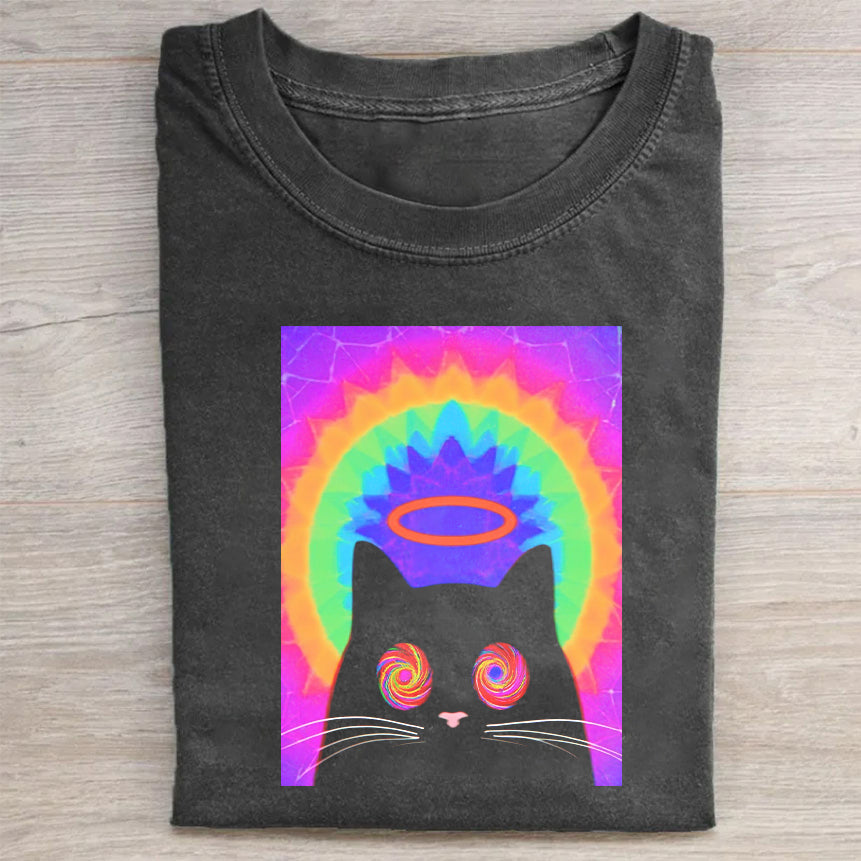 Psychedelic Cat with Halo Graphic T-Shirt