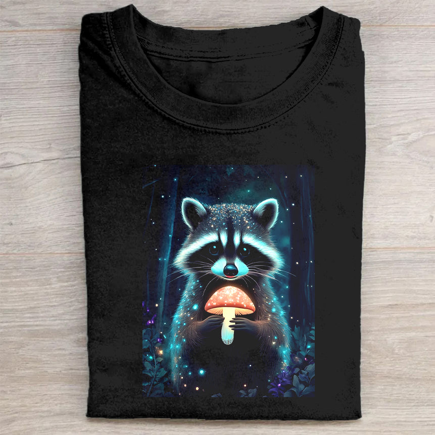 Raccoon Mushroom Art Graphic T-Shirt