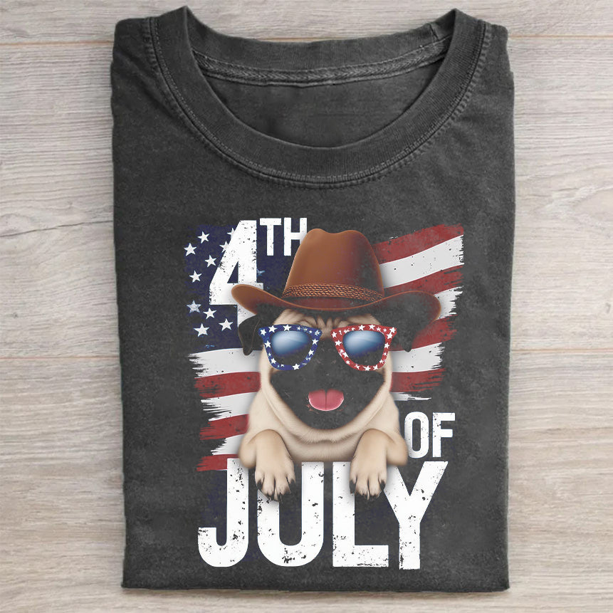 4th of July Pug Dog American Flag T-Shirt