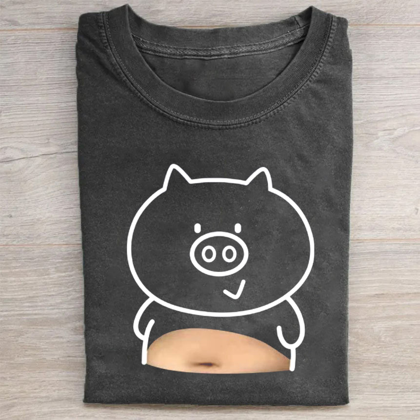 Funny Pig Graphic Washed Cotton Tee