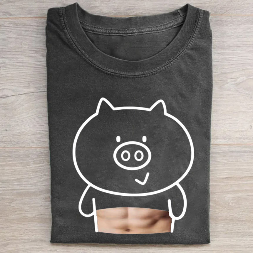 Funny Pig Graphic Washed Cotton Tee