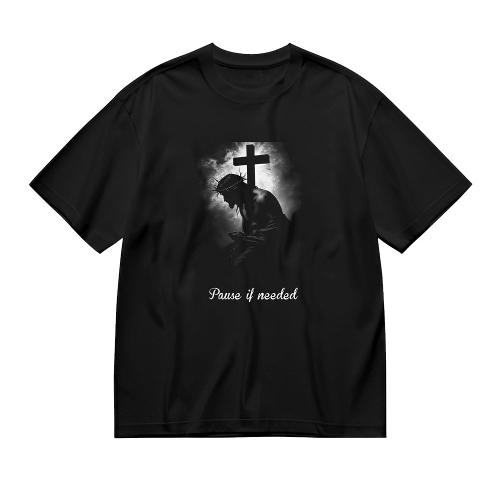 Pause If Needed Cross Graphic Black T-Shirt