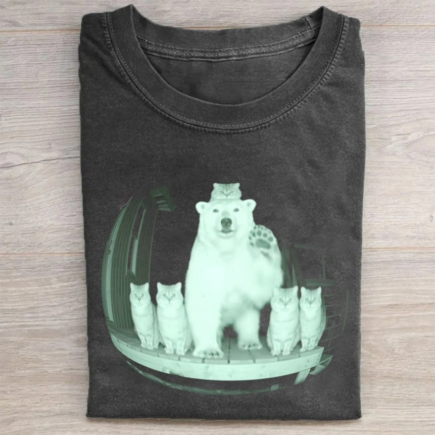 Glow-in-the-Dark Polar Bear Family Graphic Print T-Shirt