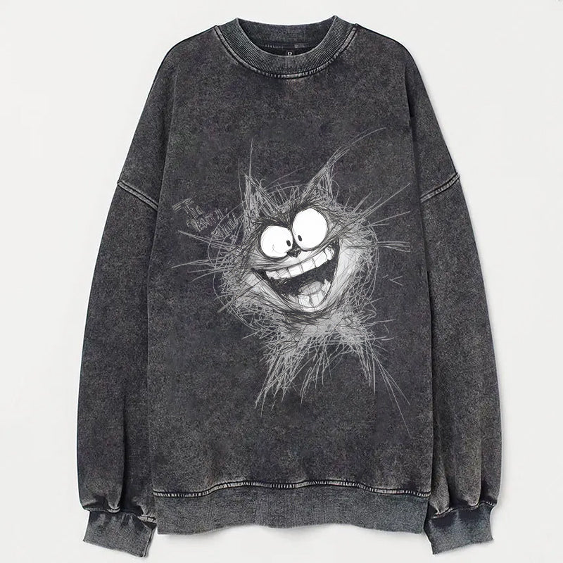 Crazy Cat Graphic Print Pullover Sweatshirt