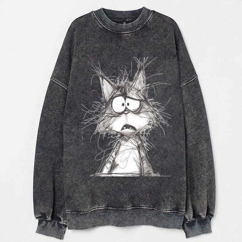 Cartoon Cat Sketch Print Casual Sweatshirt
