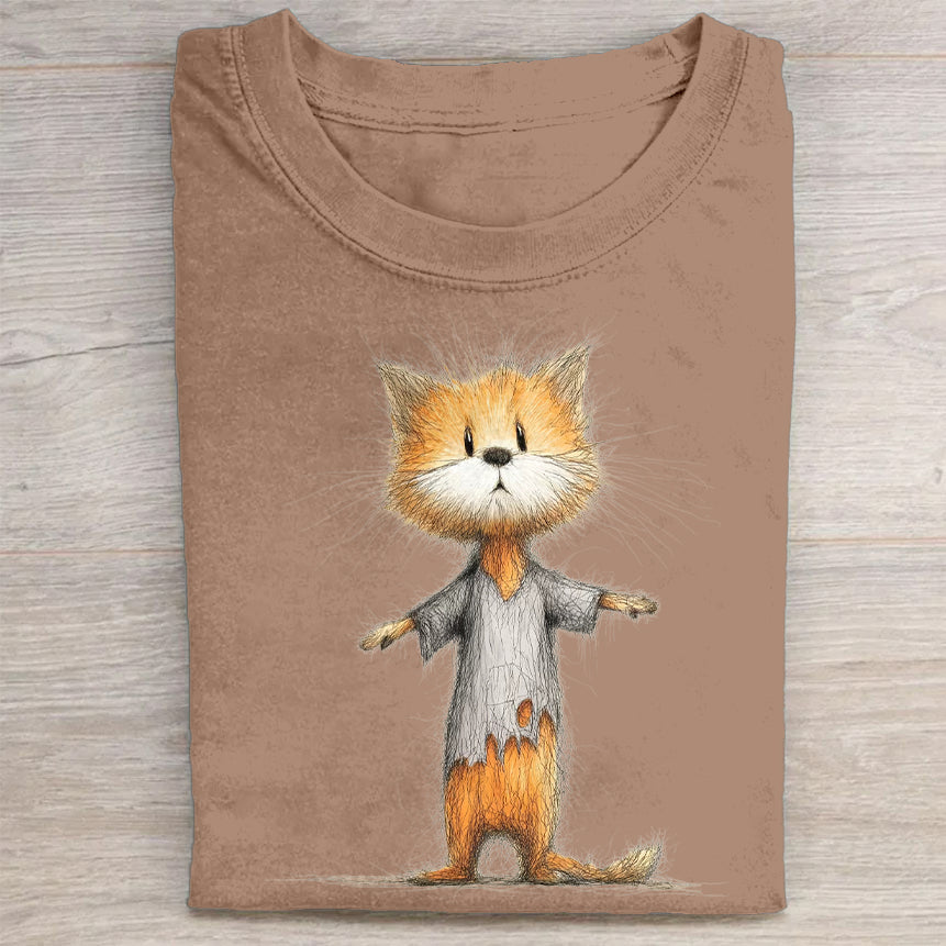 Cute Cat in Robe Graphic Print T-Shirt
