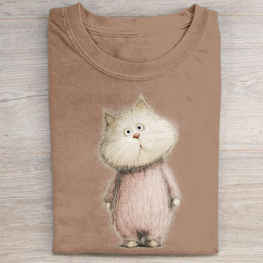 Cute Fluffy Cat Illustration Graphic T-Shirt