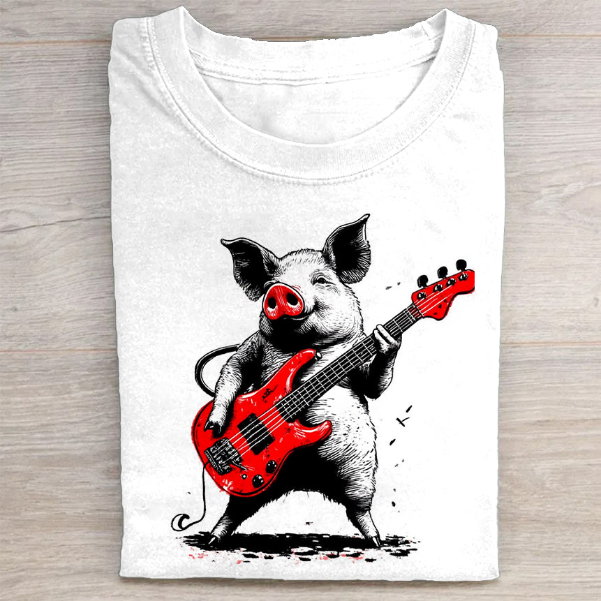 Cool Pig Playing Guitar Graphic T-Shirt