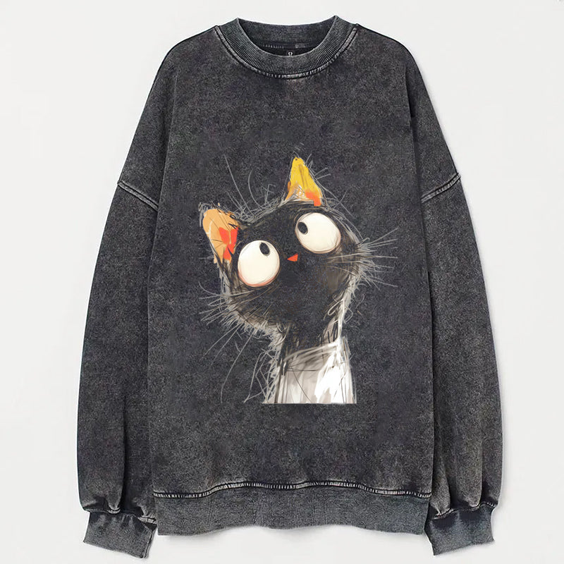 Cute Cat with Big Eyes Graphic Print Sweatshirt