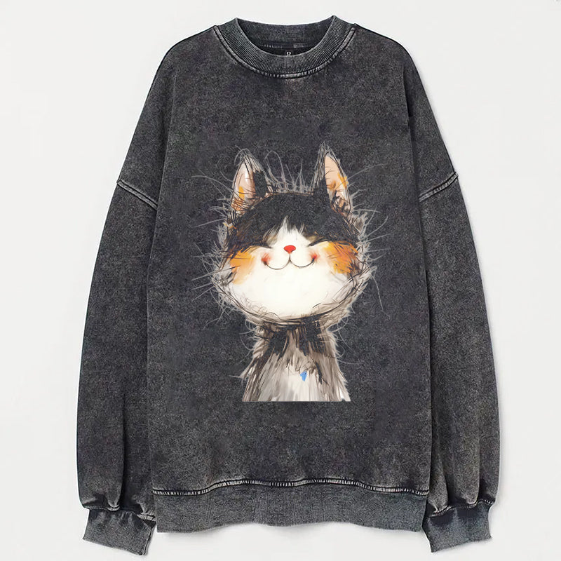 Cute Cat Face Print Graphic Sweatshirt