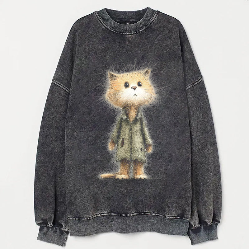 Cute Cat in Coat Graphic Print Casual Sweatshirt