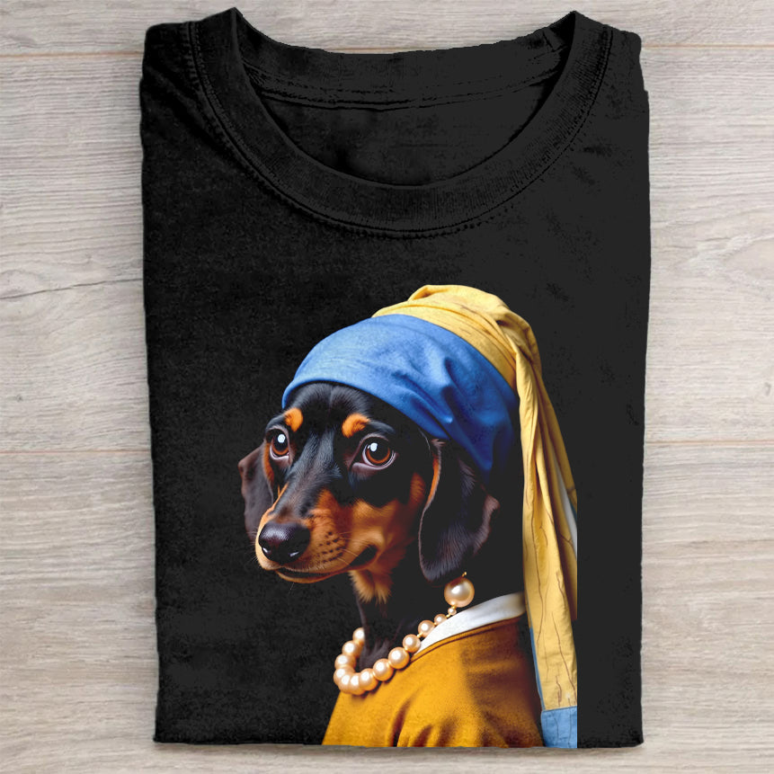 Dachshund with Pearl Earring Art Print T-Shirt