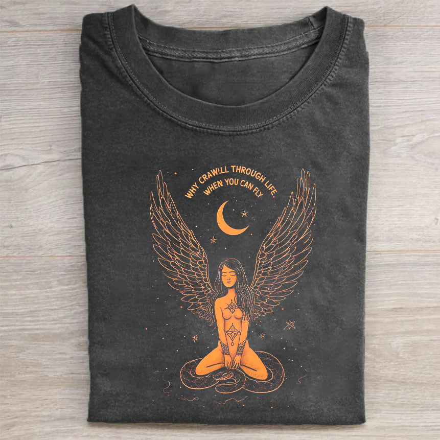 Angel Wings Moon Design Graphic T-Shirt