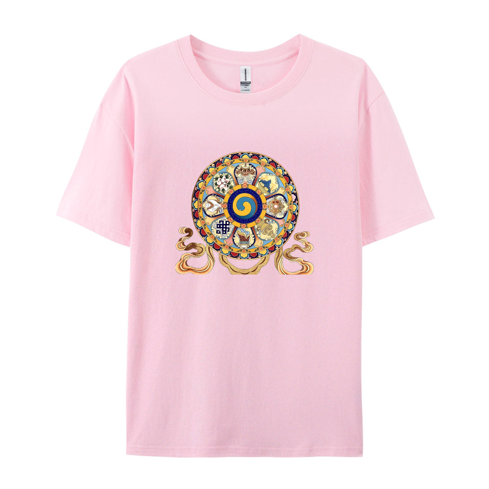 Mandala Design T-Shirt for Men Women - Colorful Buddhist Art Graphic Tee - Spiritual Yoga Meditation Clothing - Unique Cultural Symbol Print Top - Comfortable Casual Daily Wear Shirt