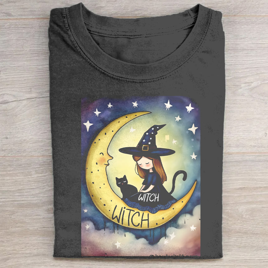 Cute Witch Moon Graphic T-Shirt