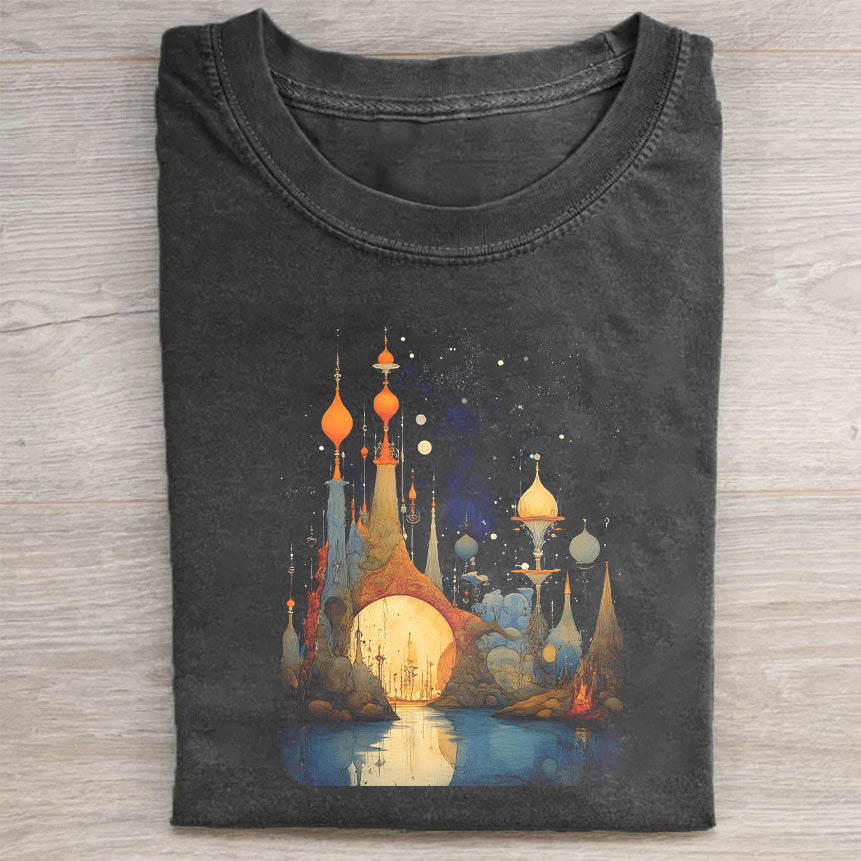 Mystical Night Castle Graphic T-Shirt