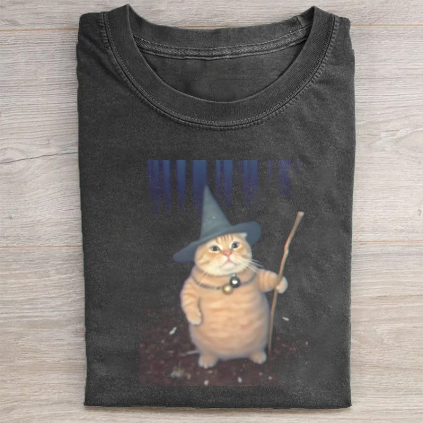 Cute Cat Wizard Graphic T-Shirt