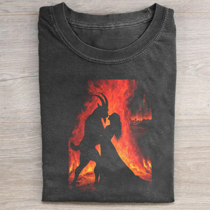 Flame Silhouette Couple Graphic T-Shirt