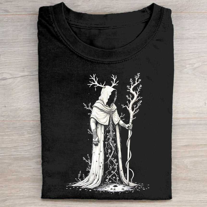 Black T-Shirt with Mystic Forest Design