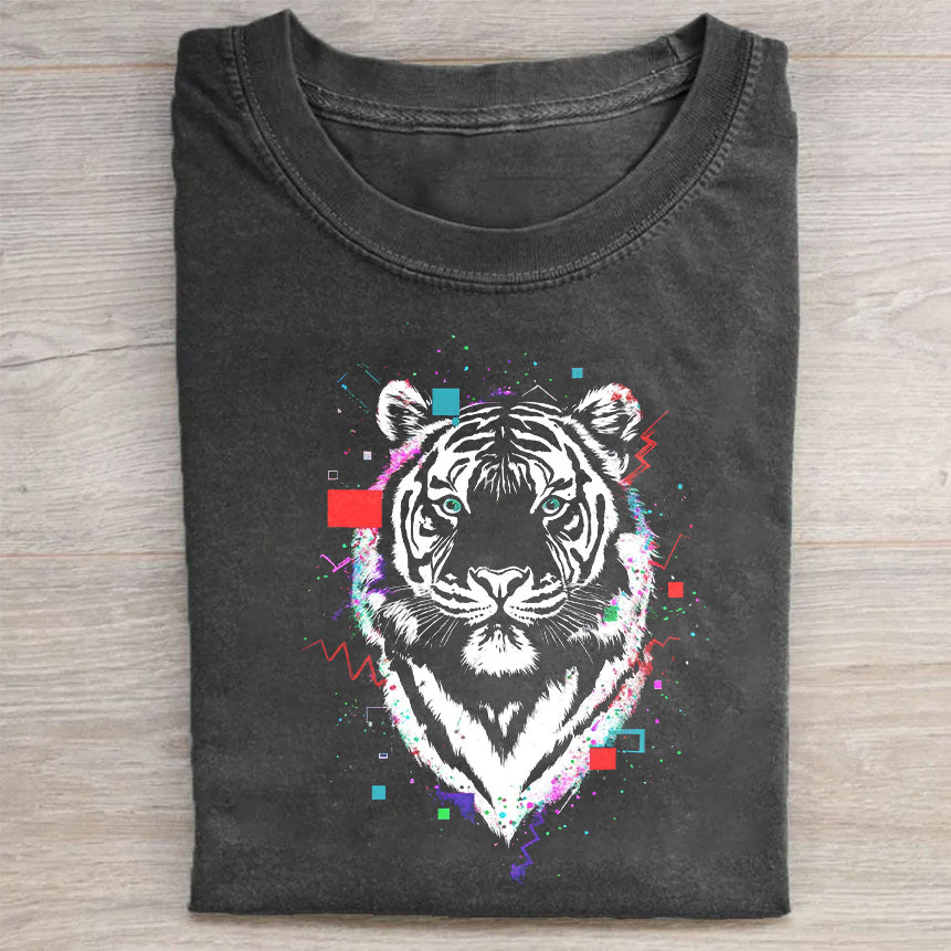 Tiger Graphic Print Men's Fashion Casual Short Sleeve T-Shirt