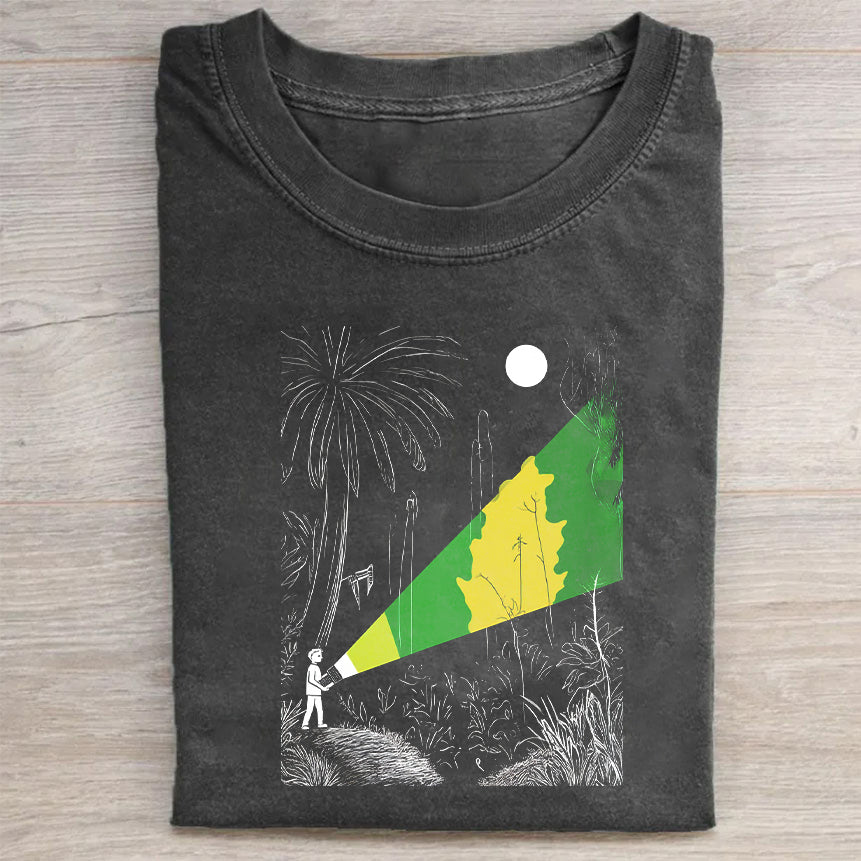 Men's Graphic T-Shirt with Palm Tree and Light Beam Design T-Shirt