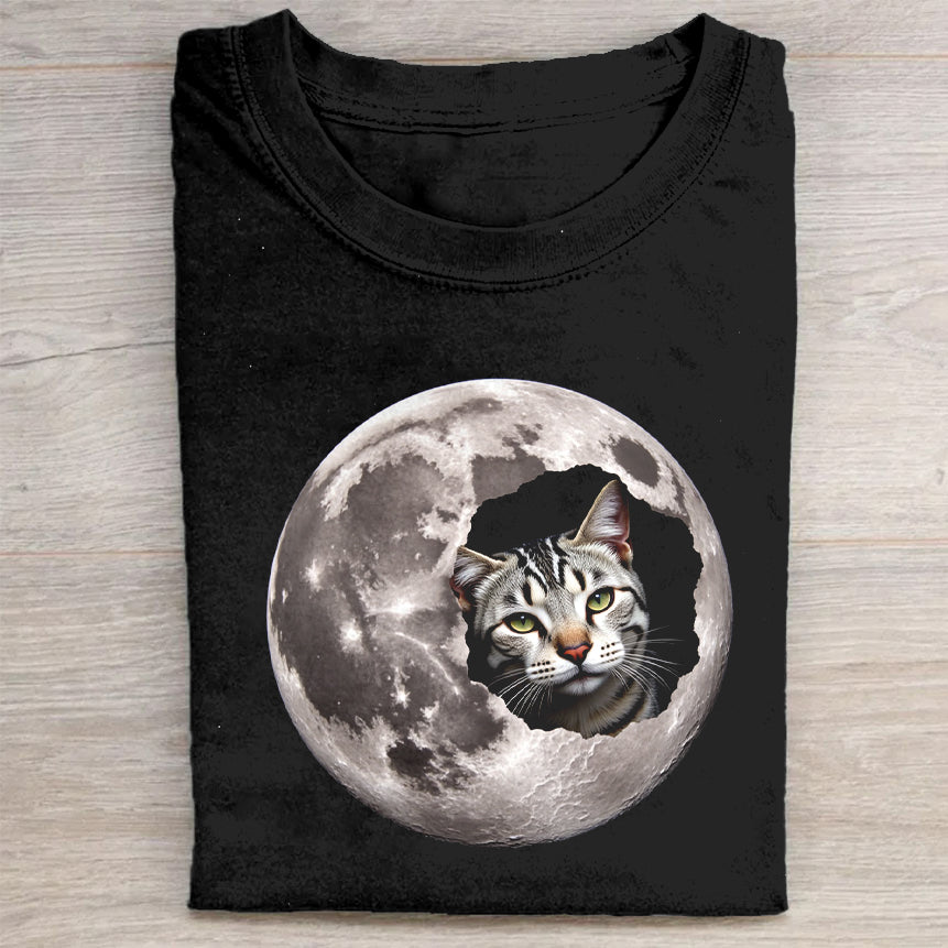 Cute Cat Moon Graphic T-Shirt
