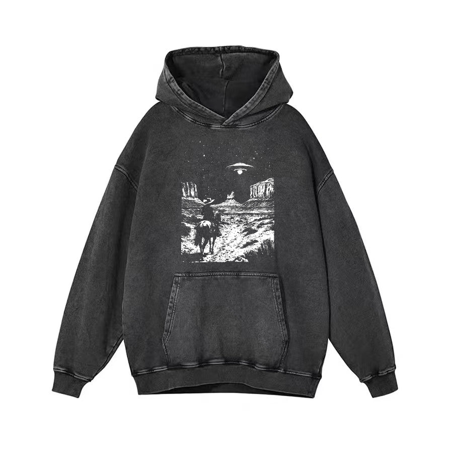 Retro Western Cowboy with UFOs Funny Unisex T-Shirt