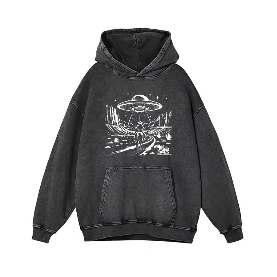 Western Cowboy with UFOs Funny Unisex T-Shirt