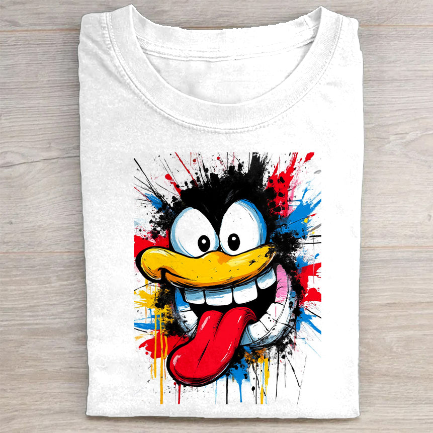 Colorful Cartoon Print White T-Shirt