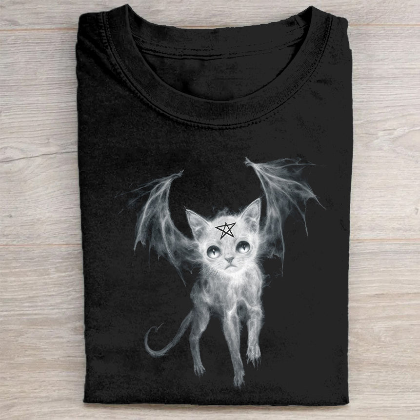 Gothic Cat with Wings Graphic T-Shirt
