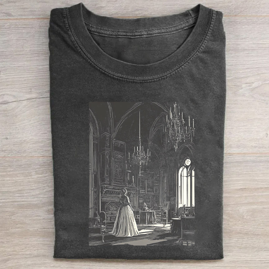 Vintage Cathedral Scene Graphic T-Shirt